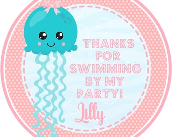 Girls Under The Sea Birthday Party Stickers or Favor Tags, Under The Sea Birthday Decor, Under The Sea Party Favors, Under The Sea Party