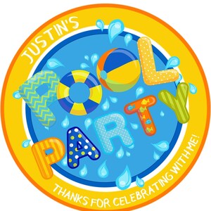 Pool Party Stickers, Pool Birthday Party Favor Tags
