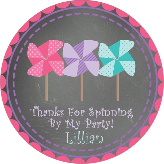 Pinwheel Birthday Party Stickers Or Favor Tags Pinwheel Etsy
