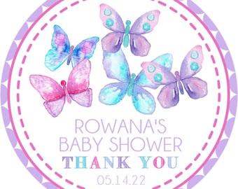 Girls Butterfly Baby Shower Favor Stickers or Favor Tags, Butterfly Baby Shower Favors For Girls