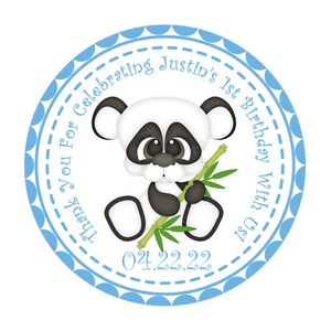 Boys Blue Panda 1st Birthday Favor Sticker, Boys Blue Panda 1st Birthday Favor Label