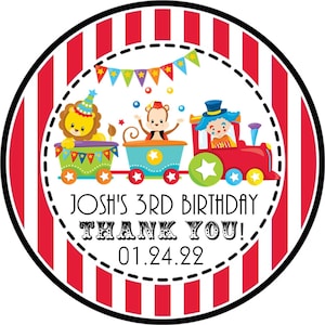 Circus Train Birthday Party Stickers or Favor Tags, Circus Birthday Decor, Circus Party Favors, Circus Party Favor Tags, Circus Party Decor