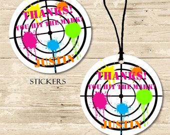 Paintball Birthday Party Stickers or Favor Tags, Paintball Birthday Decor, Paintball Party Favors, Paintball Favor Tags