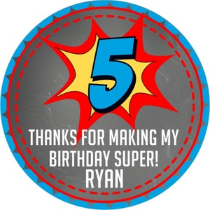 Superhero Birthday Party Stickers or Favor Tags, Superhero Birthday Party Decorations