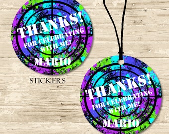 Paintball Birthday Party Stickers or Favor Tags, Paintball Birthday Decor, Paintball Party Favors, Paintball Favor Tags