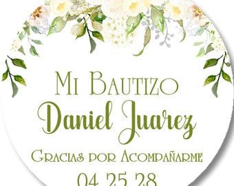 Gender Neutral Floral Spanish Baptism Favor Tag, Spanish Baptism Stickers