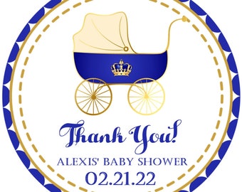 Prince Baby Shower Favor Tag, Prince Baby Shower Favor Sticker, Prince Baby Shower Decor, Blue & Gold Prince Baby Shower Favor Tag