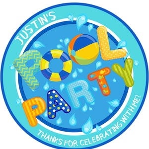 Pool Party Stickers, Pool Birthday Party Favor Tags