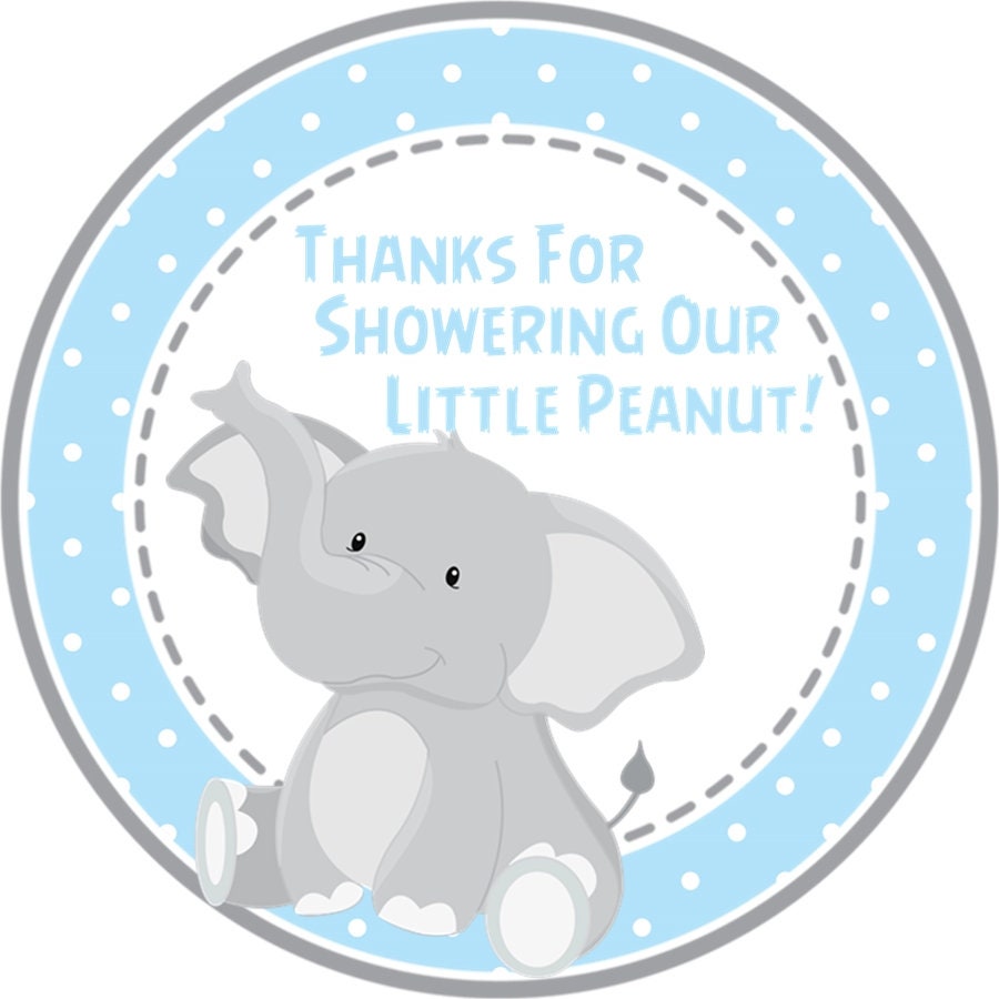 12 Boy Baby Shower Party Stickers Favors Labels tags 2.5/" Cute Elephant Blue