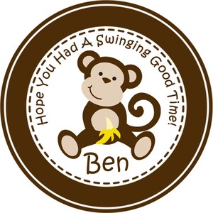 Jungle Monkey Birthday Party Stickers, Monkey Birthday Favor Tags