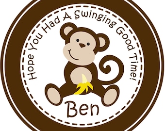 Jungle Monkey Birthday Party Stickers, Monkey Birthday Favor Tags