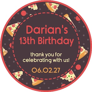 Pizza Birthday Party Stickers or Favor Tags, Pizza Birthday Decorations, Pizza Birthday Party Favor Tags