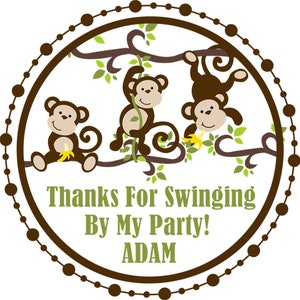 Boys Jungle Monkey Birthday Party Stickers, Monkey Birthday Favor Tags For Boys
