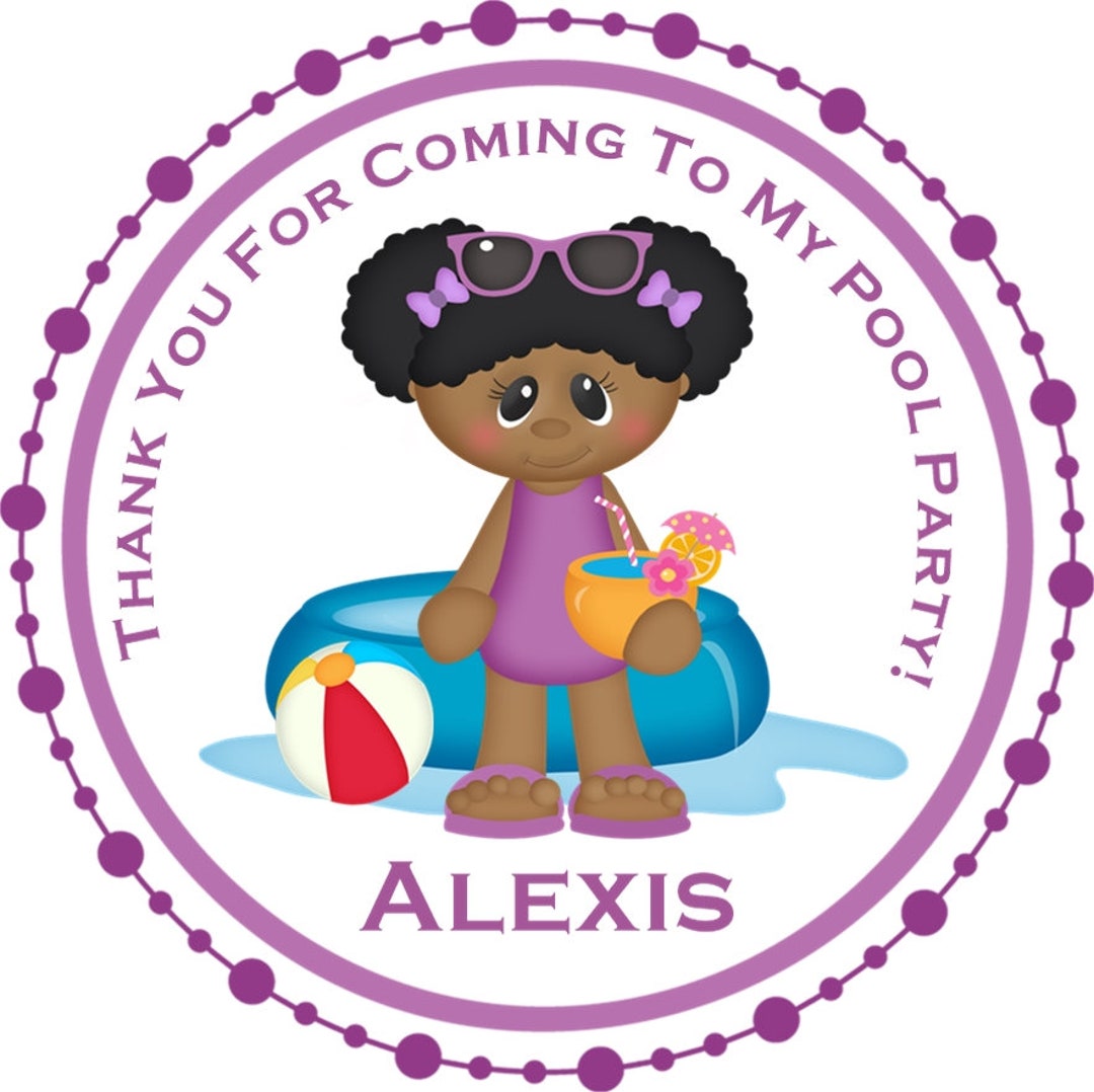 Girls Pool Party Favor Sticker, Girls Pool Birthday Party Decor Etsy