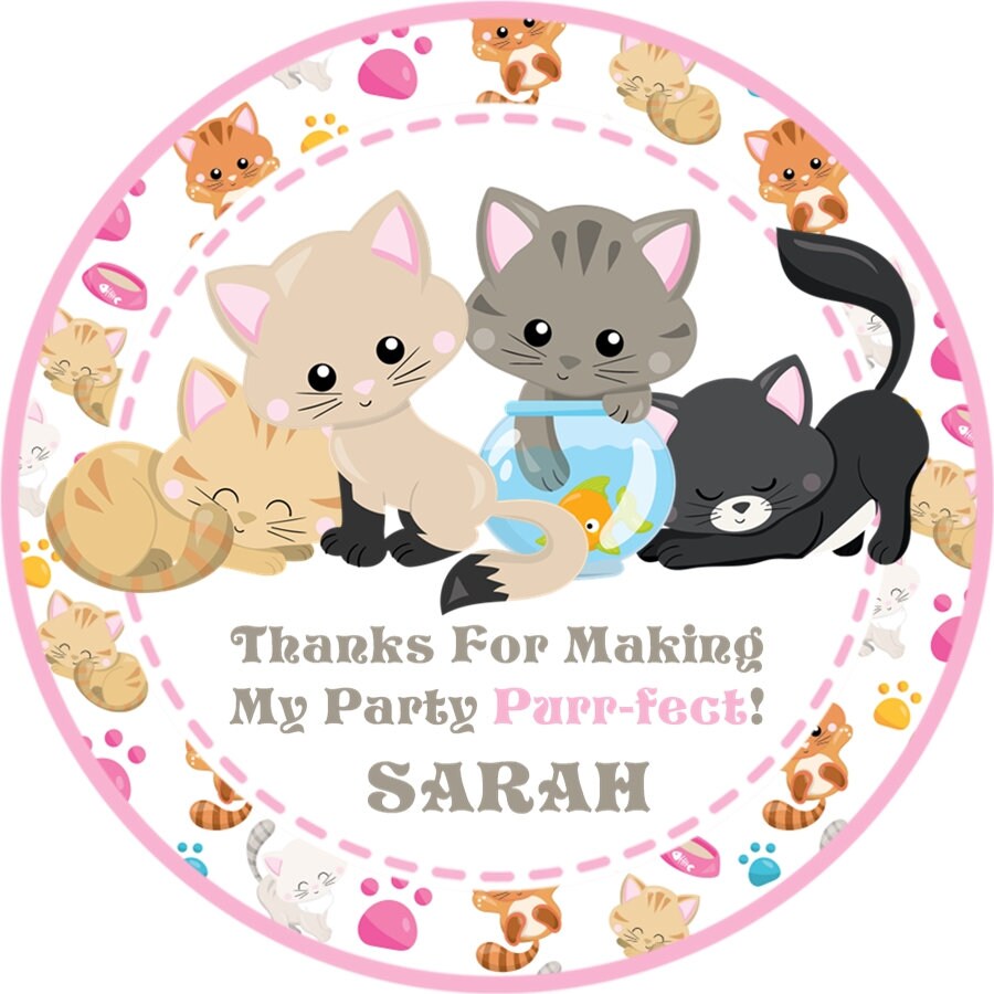 Party Cat Sticker Cat Favor Sticker, Cat Birthday Party Sticker Label, Cat Party Favor ...