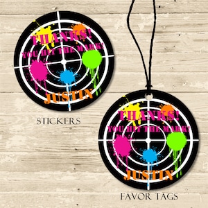 Paintball Birthday Party Stickers or Favor Tags, Paintball Birthday Decor, Paintball Party Favors, Paintball Favor Tags