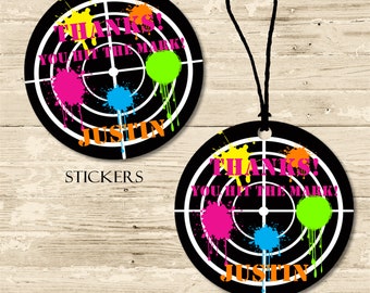 Paintball Birthday Party Stickers or Favor Tags, Paintball Birthday Decor, Paintball Party Favors, Paintball Favor Tags