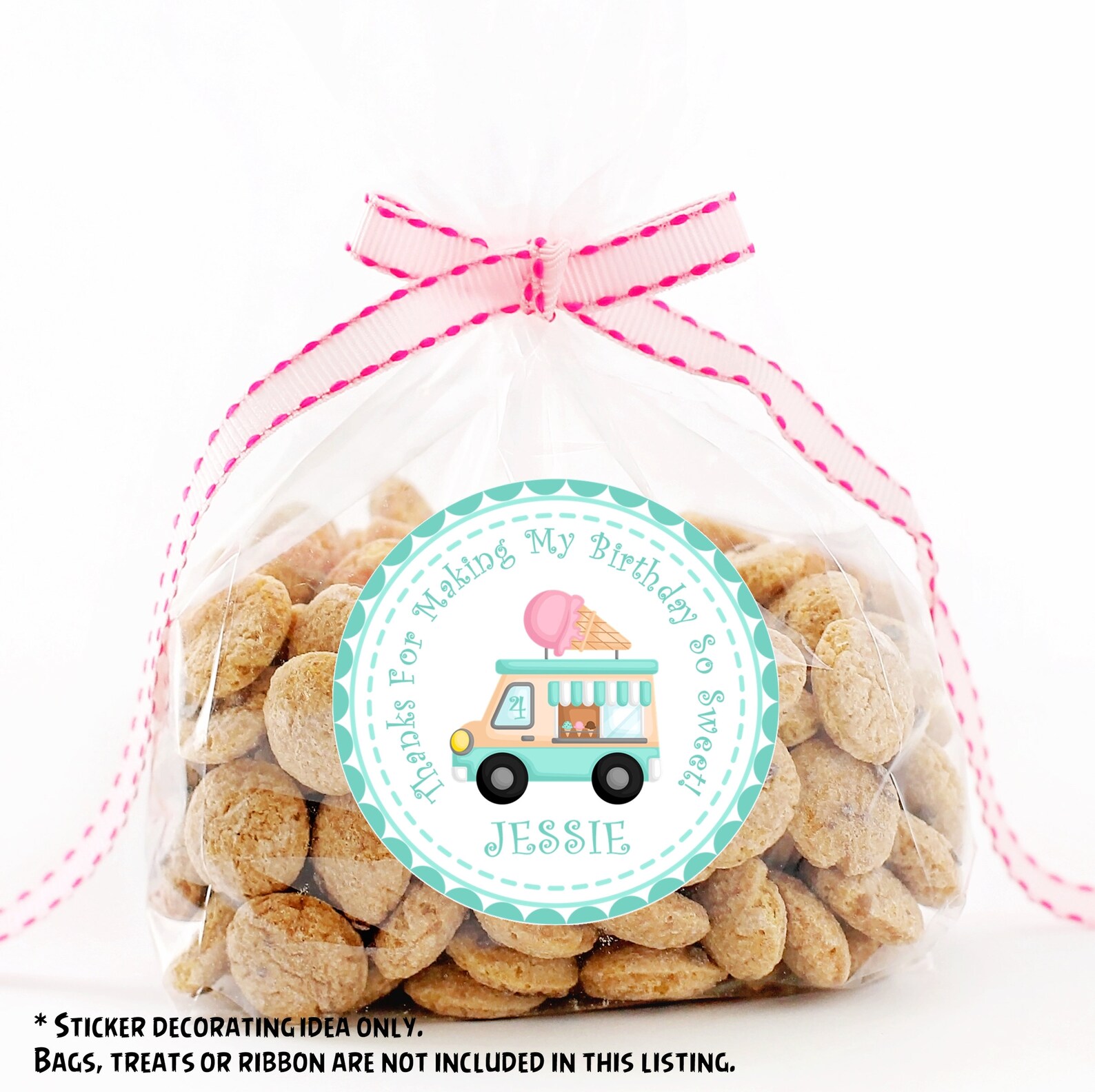 Ice Cream Birthday Cake Favor Sticker Pink & Mint Birthday Etsy