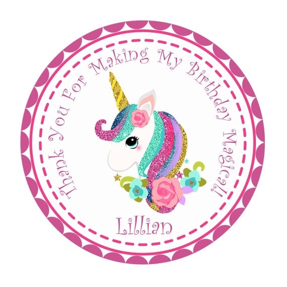 Unicornio cumpleaños favor pegatina, unicornio cumpleaños favor etiqueta,  decoraciones de cumpleaños unicornio -  España