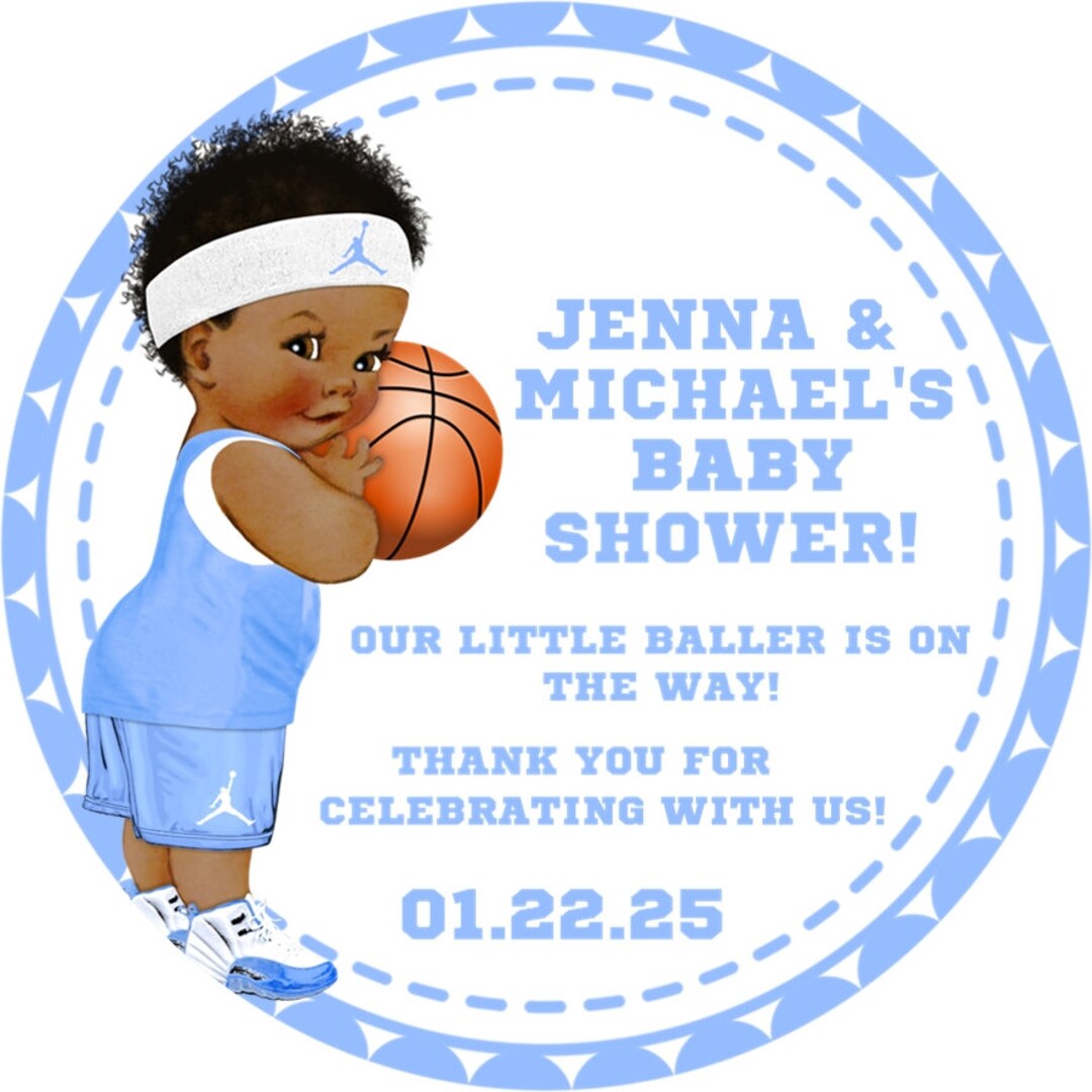 Boys Basketball Baby Shower Stickers, Basketball Baby Shower Favor Tags
