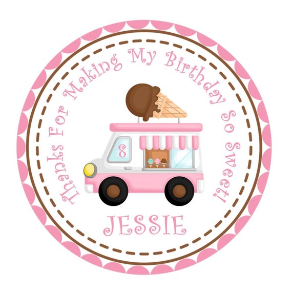 Ice Cream Birthday Cake Favor Sticker Pink Birthday Favor Etsy