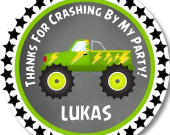 Monster Truck Birthday Party Sticker Labels, Monster Truck Party Stickers, Monster Truck Party Decorations