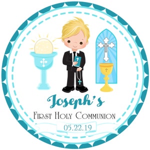 Boys First Holy Communion Favor Tags or Sticker Labels, Boys Communion Stickers, Boys Communion Labels