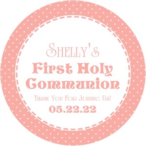 Girls Peach First Holy Communion Favor Tags or Sticker Labels, Girls Communion Stickers, Girls Communion Labels