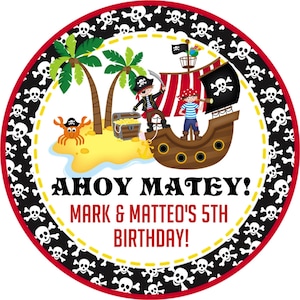 Pirate Birthday Party Stickers or Favor Tags, Pirate Birthday Party Decorations, Pirate Party Favors