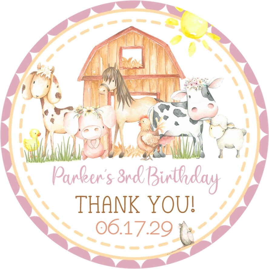 Girls Barnyard Farm Birthday Party Stickers, Farm Animals Party Favor ...
