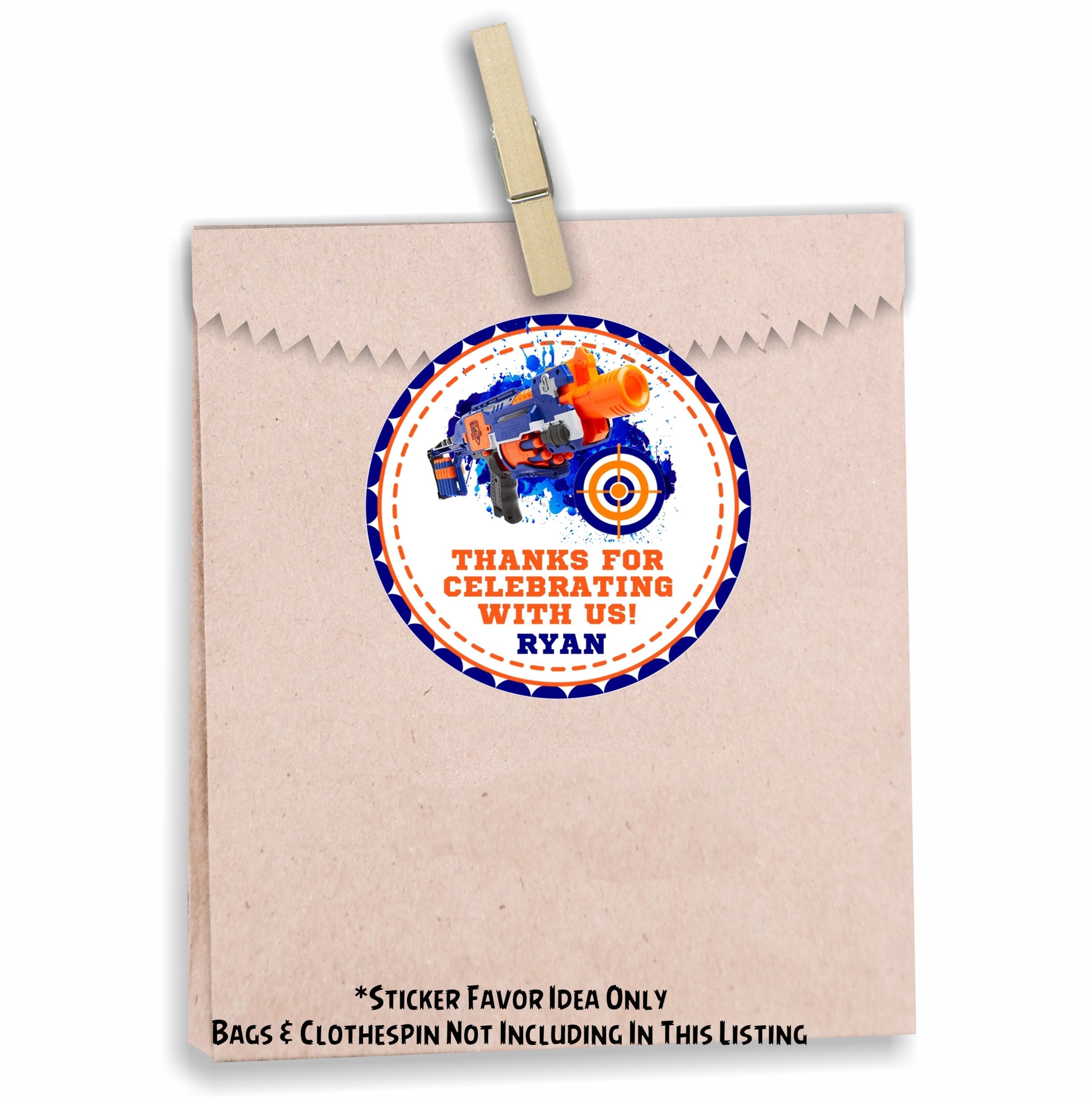Nerf Birthday Party Stickers, Nerf Birthday Favor Tags