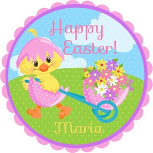 Happy Easter Stickers Or Favor Tags, Little Duck Easter Stickers