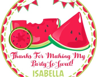 Watermelon Birthday Party Favor Tag, Watermelon Birthday Party Favor Sticker, Watermelon Birthday Party Decorations