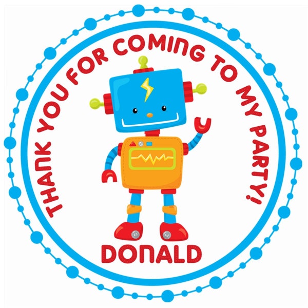 Robot Verjaardagsfeest Sticker Labels, Robot Party Stickers, Robot Party Decoraties