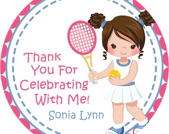 Girls Tennis Birthday Party Stickers, Girls Tennis Birthday Favor Tags, Tennis Birthday Favors