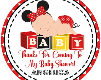 Minnie Mouse Inspired Baby Shower Stickers or Favor Tags, Minnie Mouse Inspired Baby Shower Decorations