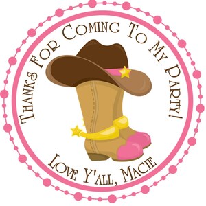 Cowgirl Birthday Party Favor Sticker, Cowgirl Birthday Party Decor, Cowgirl Party Supplies
