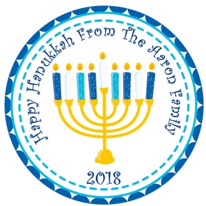 Blue And Gold Hanukkah Menorah Sticker Labels