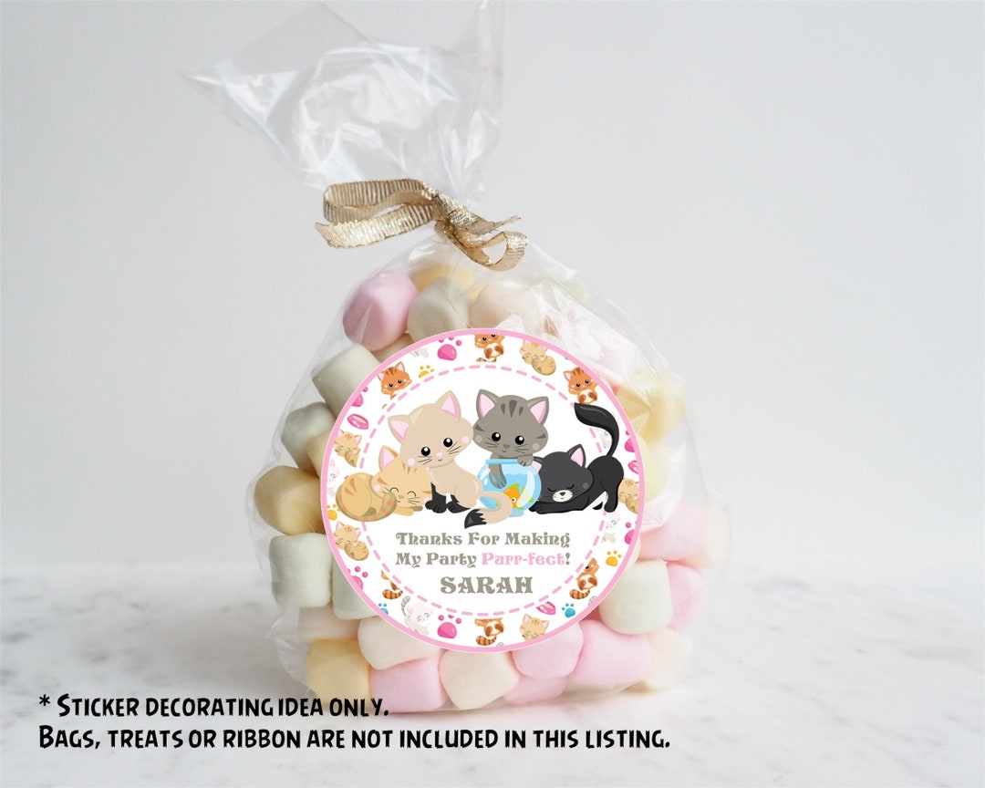 Party Cat Sticker Cat Favor Sticker, Cat Birthday Party Sticker Label, Cat Party Favor ...