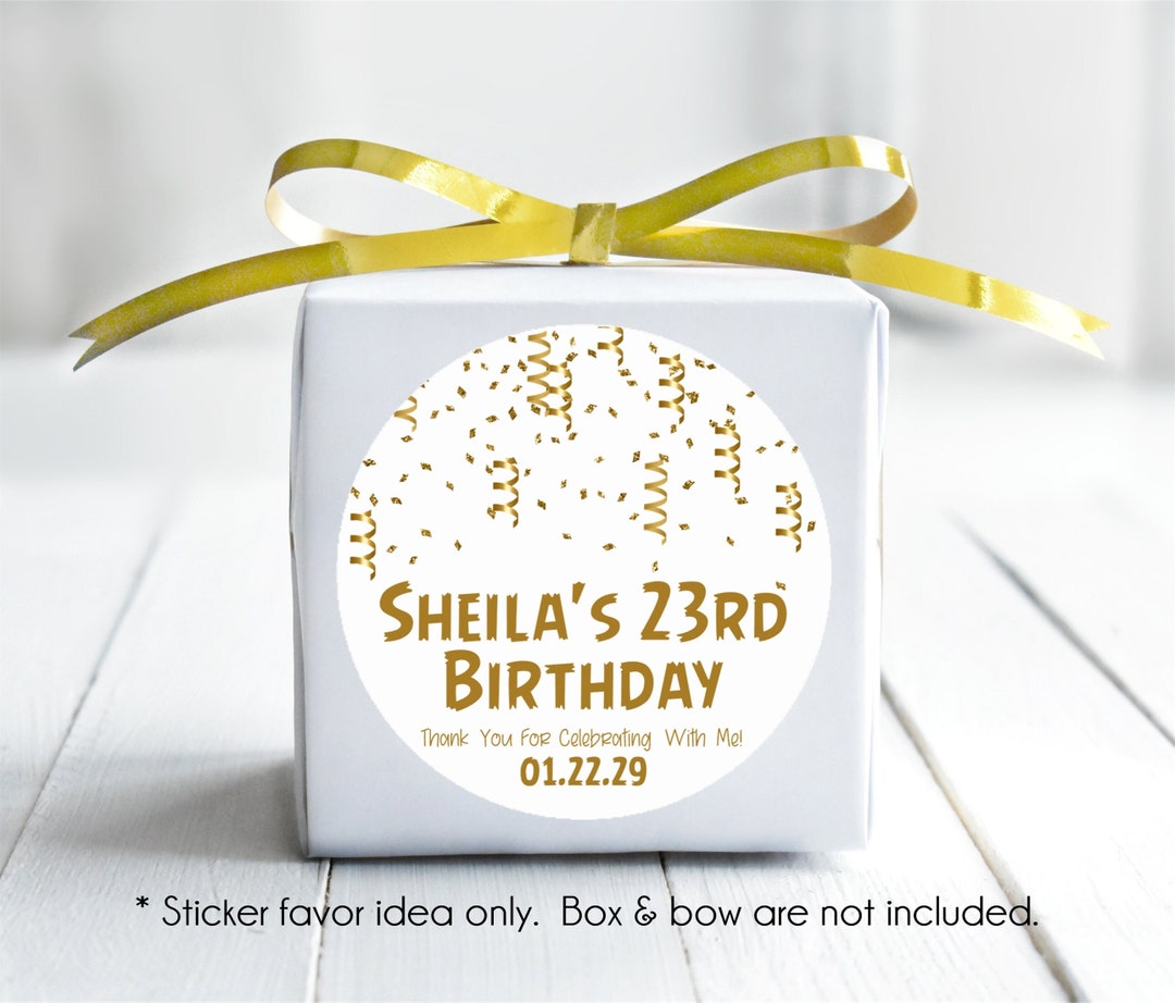 Gold and White Birthday Party Stickers, Gold and White Sweet 16 Favor ...