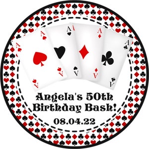 Poker Party Favor Sticker, Casino Birthday Party Sticker Label, Casino Party Favor Tag