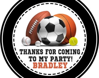 Sports Birthday Party Stickers or Favor Tags, Sports Birthday Party Decorations, Sports Birthday Party Favors