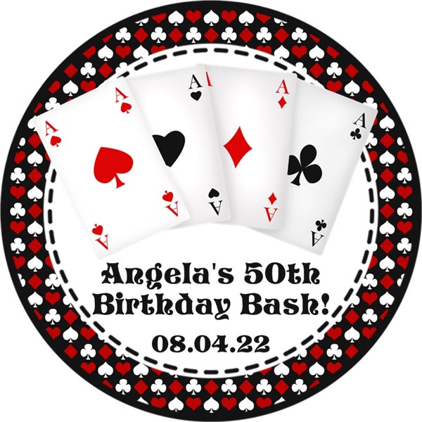 Poker Party Favor Sticker, Casino Birthday Party Sticker Label, Casino Party Favor Tag