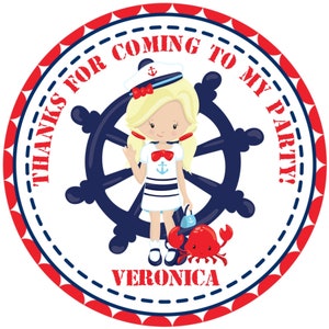 Girls Nautical Birthday Party Favor Sticker, Nautical Birthday Party Stickers For Girls