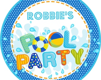 Pool Party Stickers, Pool Birthday Party Favor Tags
