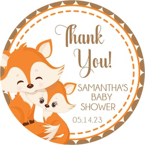 Gender Neutral Woodlands Fox Baby Shower Favor Stickers or Favor Tags, Woodlands Fox Baby Shower Favors