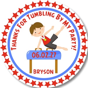 Boys Gymnastics Birthday Party Favor Sticker, Gymnastics Birthday Party For Boys