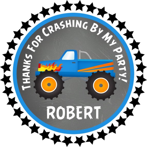 Monster Truck Birthday Party Sticker Labels Monster Truck Etsy