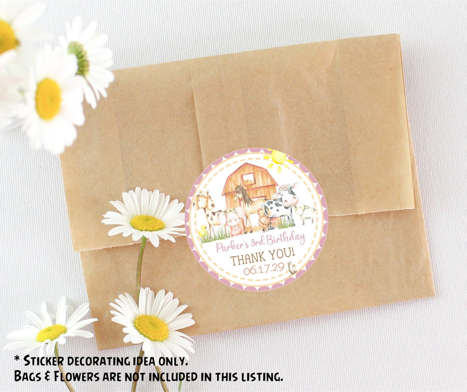 Girls Barnyard Farm Birthday Party Stickers, Farm Animals Party Favor ...