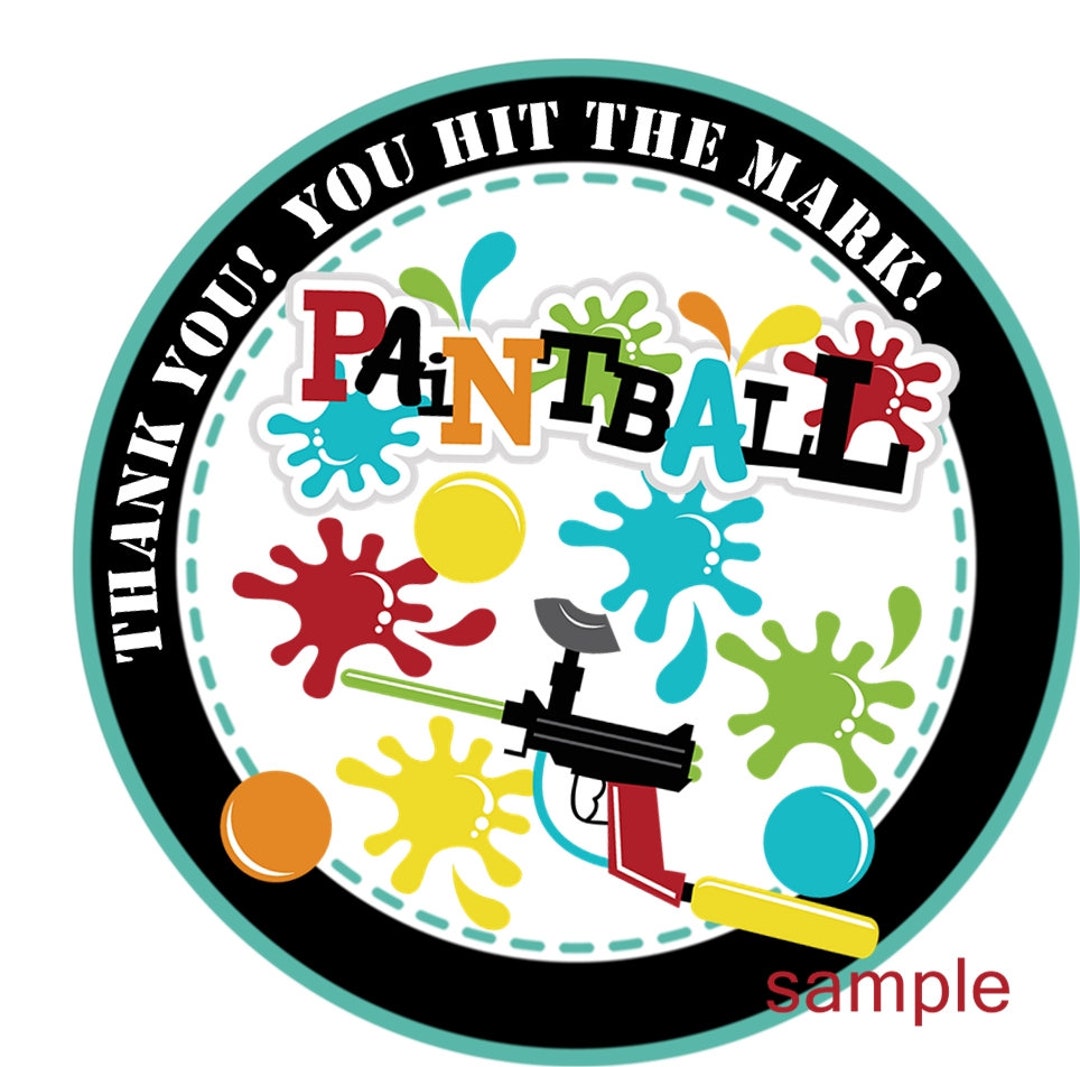 Paintball Birthday Party Labels, Paintball Party Favors, Paintball